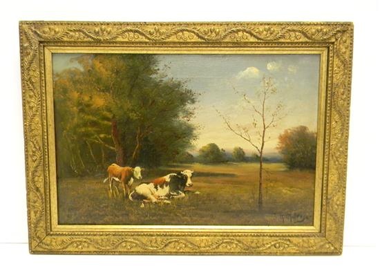 Appraisal: G Millrose th C oil on canvas landscape depicting dairy