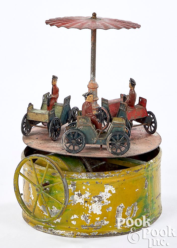 Appraisal: Painted automobile carousel steam toy accessory Painted tin automobile carousel