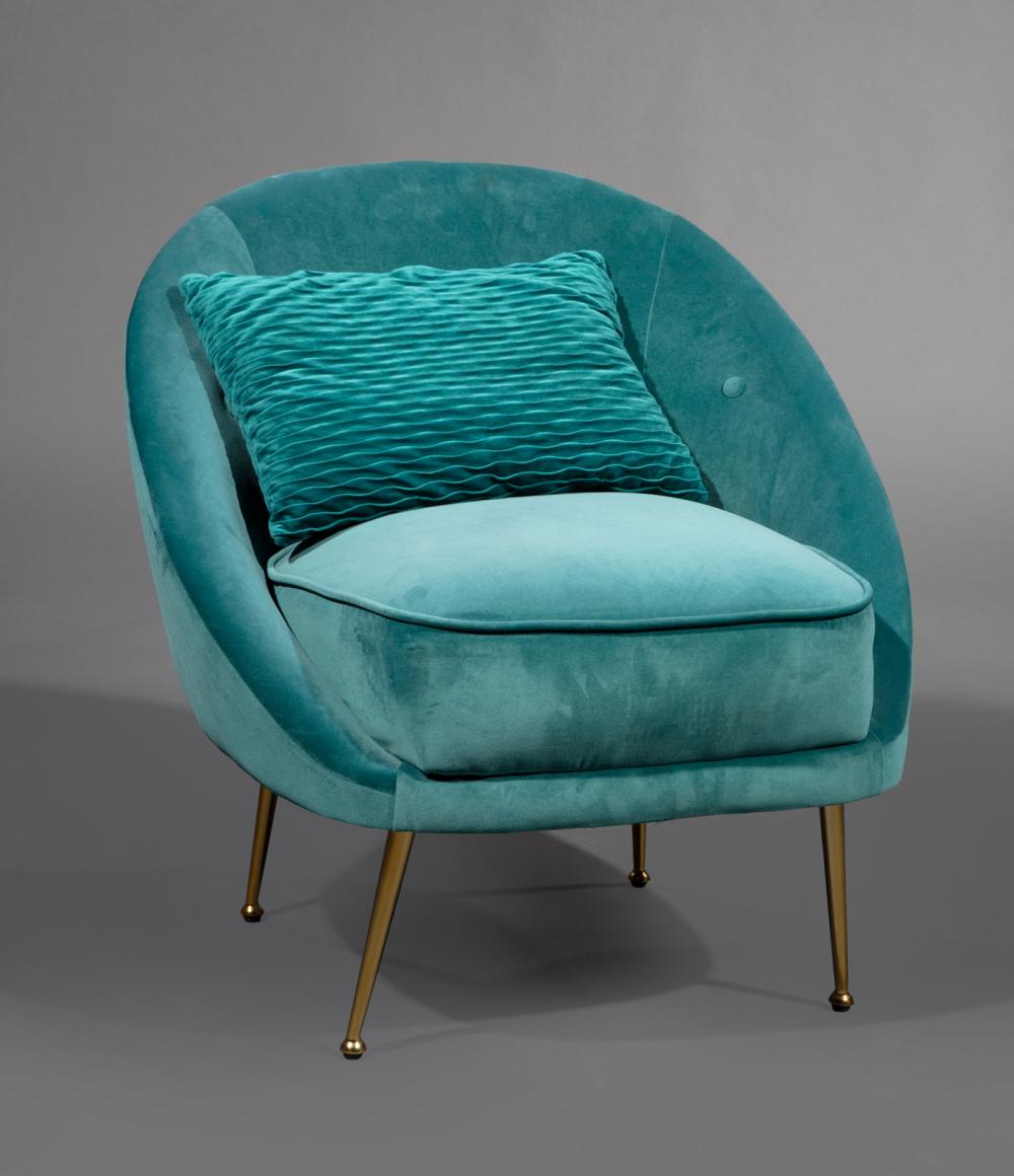 Appraisal: Contemporary Blue Velour Upholstered Chair in the style of the