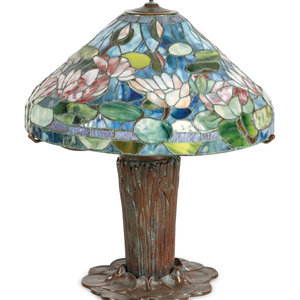 Appraisal: A Leaded Glass and Bronze Water Lily Table Lamp Second