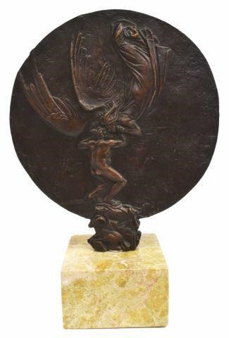 Appraisal: Bronze sculpture on marble base Jacob and the Angel signed