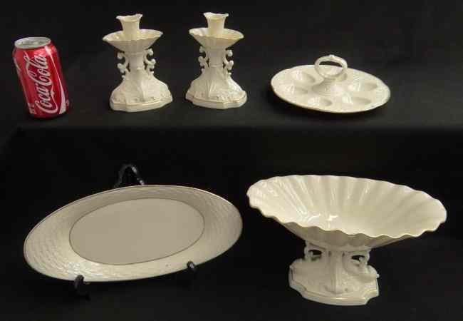 Appraisal: Lot five pieces Lenox porcelain including pair candlesticks center bowl