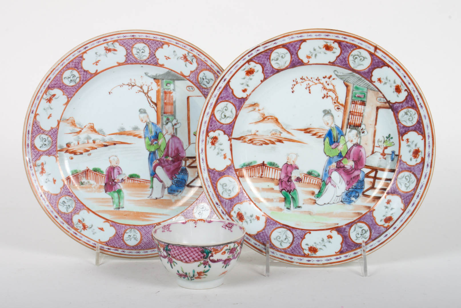 Appraisal: Pair of Chinese Export Mandarin palette plates circa porcelain plates