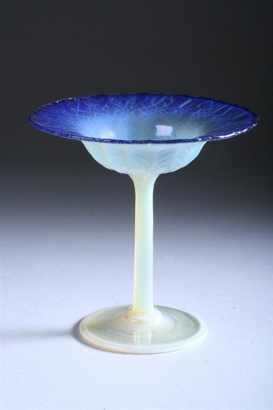 Appraisal: TIFFANY BLUE AND OPALESCENT FAVRILE GLASS COMPOTE marked -L C