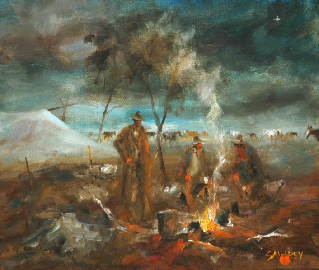 Appraisal: Hugh David Sawrey - Camp Fire oil on board signed