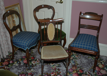 Appraisal: TWO VICTORIAN WALNUT DINING CHAIRS AN EDWARDIAN SALON CHAIR AND