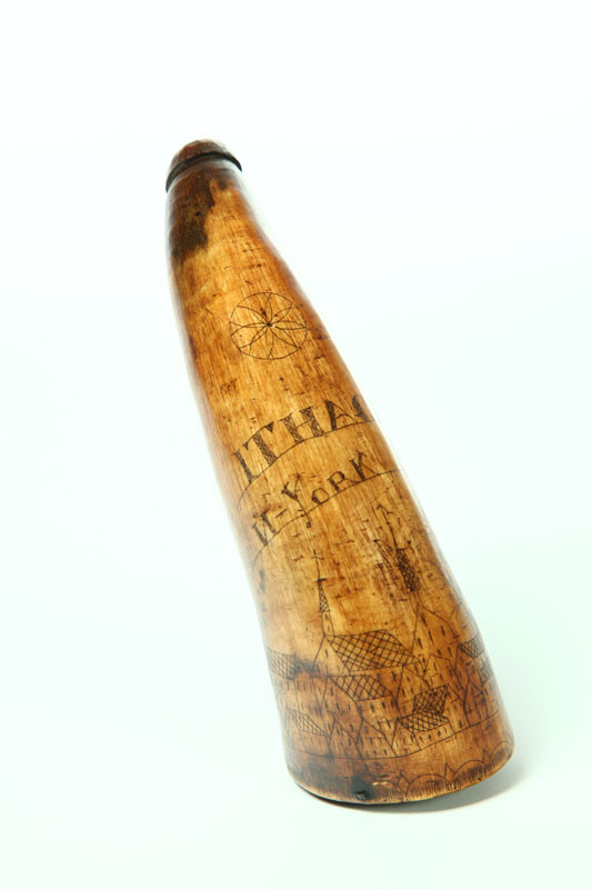 Appraisal: ENGRAVED POWDER HORN American st half- th century Engraved town