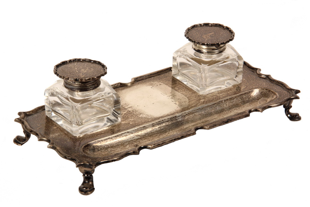 Appraisal: ENGLISH STERLING SILVER INK STAND - Georgian Style Footed Ink