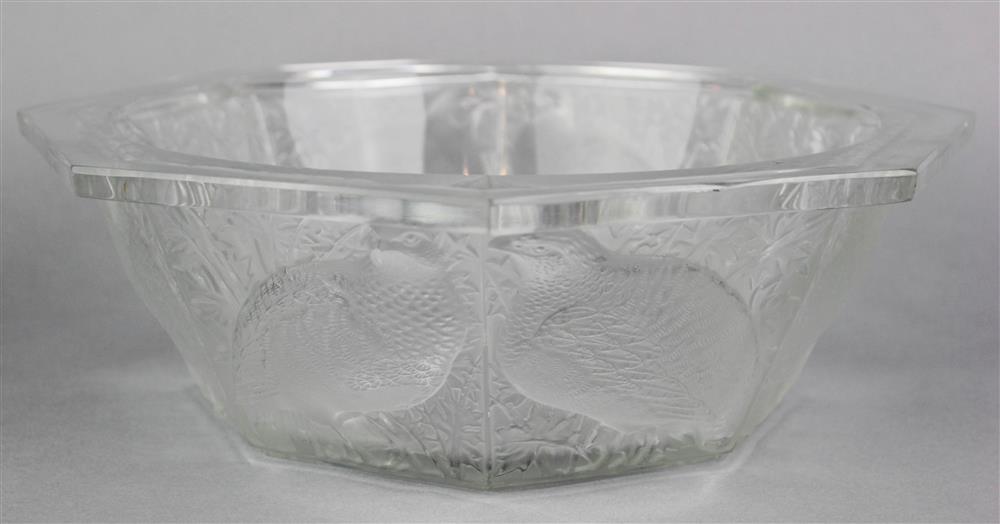 Appraisal: LALIQUE FROSTED AND CLEAR GLASS OCTAGONAL BOWL stenciled LALIQUE FRANCE