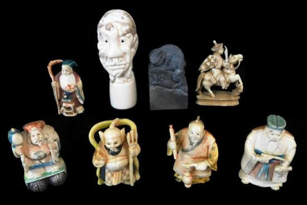 Appraisal: ASIAN Six carvings mostly th C including five Japanese polychrome