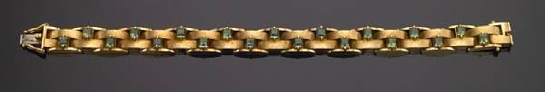 Appraisal: A tourmaline and k gold bracelet brink link textured bracelet