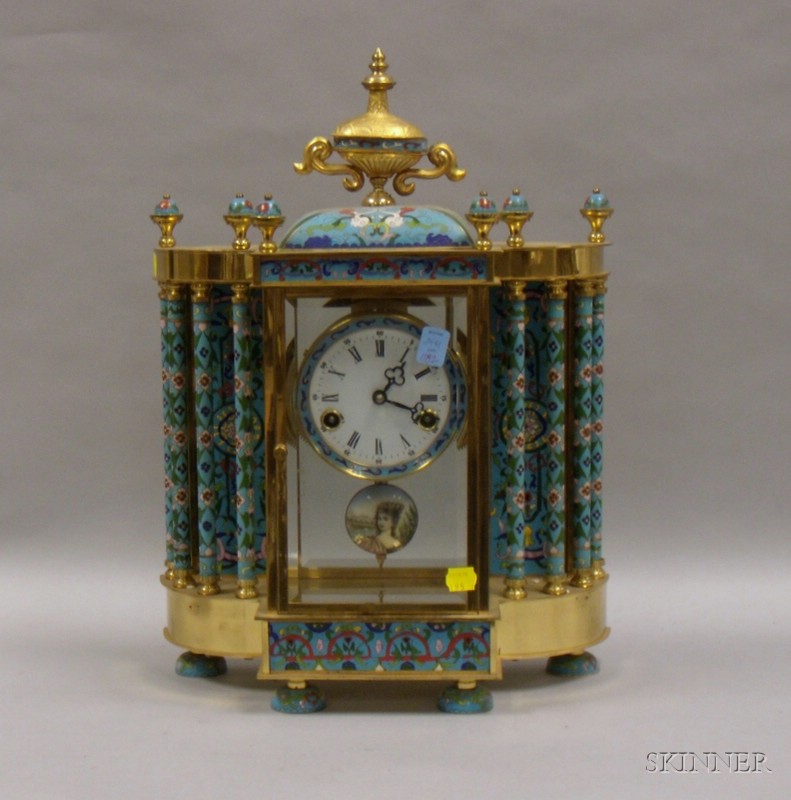 Appraisal: Gilt-metal Mounted Cloisonne Mantel Clock th century brass and beveled