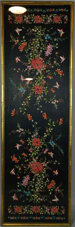 Appraisal: Antique Chinese Framed Embroidery PanelDepicting chrysanthemums and butterflies '' x