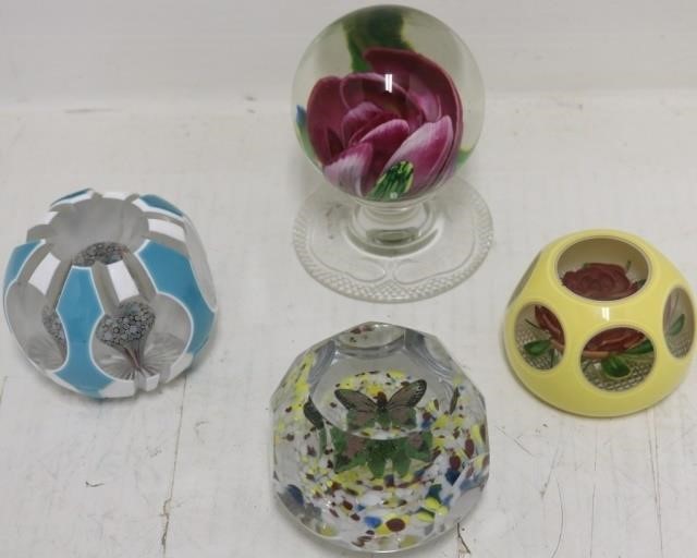 Appraisal: PAIRPOINT PAPERWEIGHTS OVERLAY WITH ROSE WITH MILLEFIORI MUSHROOM FOOTED ONE