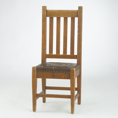 Appraisal: ROYCROFT Hall chair with tapering legs tacked-on leather seat and