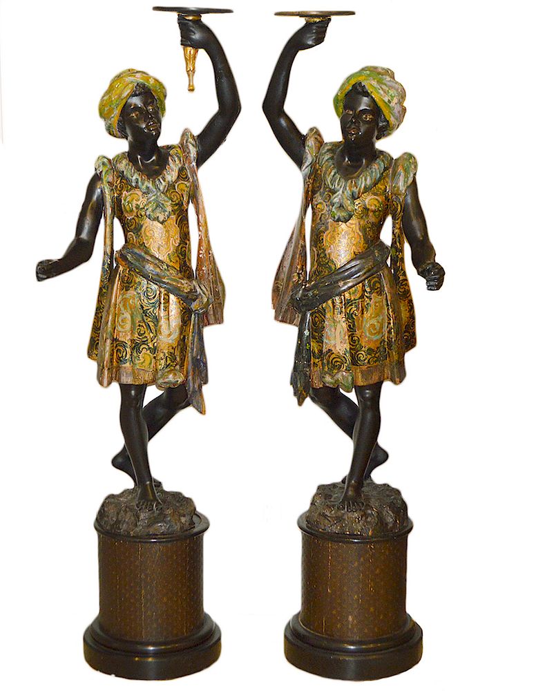 Appraisal: Pair of Polychrome Carved Wood Italian Blackamoors Wonderful pair of