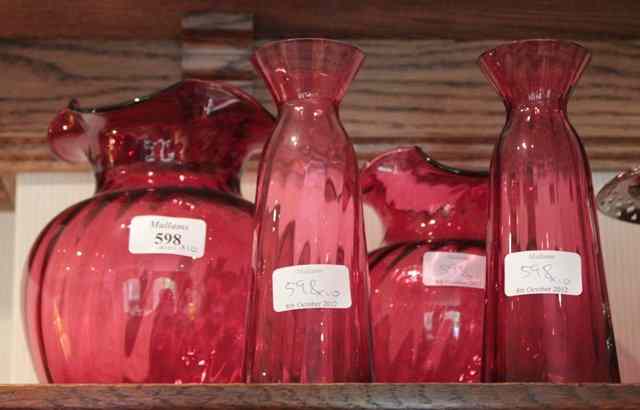 Appraisal: TEN VARIOUS CRANBERRY GLASS VASES the largest high