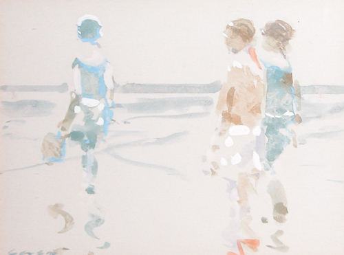 Appraisal: Girls on Beach Gisson Andre French - Watercolor and Gouache