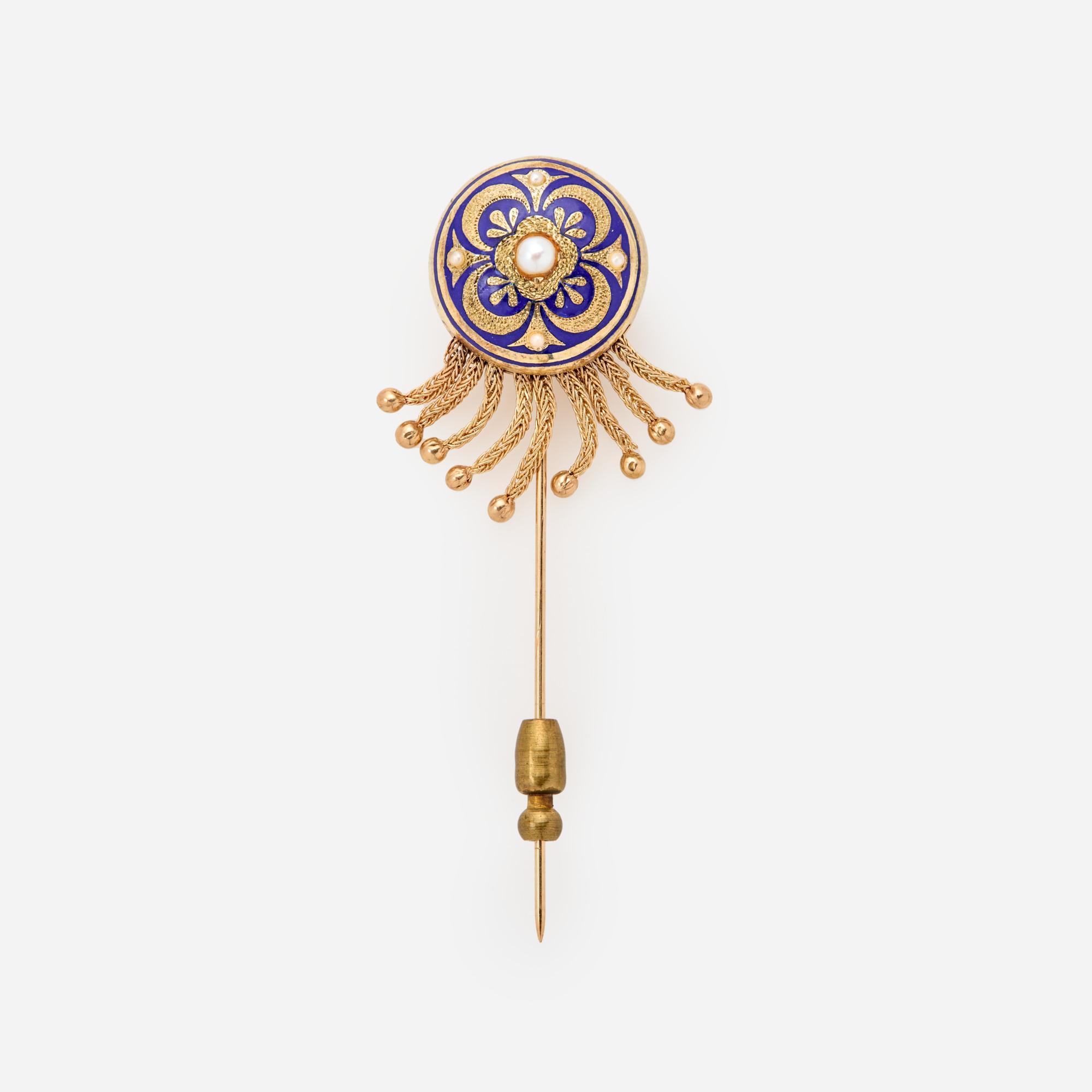 Appraisal: VICTORIAN ENAMEL TASSEL AND SEED PEARLS STICK PIN K A