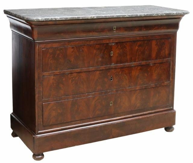 Appraisal: French Louis Philippe period flame mahogany commode mid th c