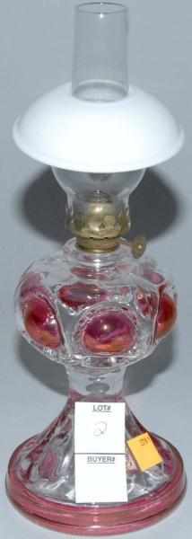 Appraisal: Miniature Kerosene Oil Lamp Ruby flash glass and milk glass