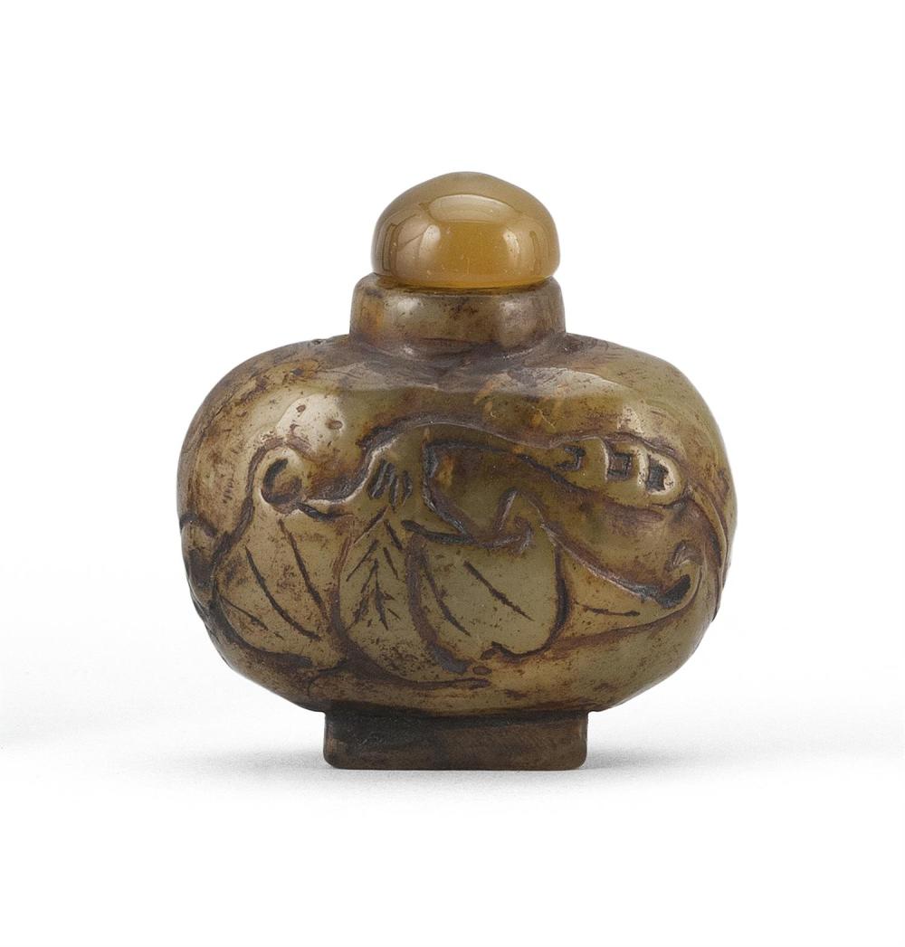 Appraisal: CHINESE CARVED MUTTONFAT JADE SNUFF BOTTLE TH CENTURY HEIGHT CHINESE