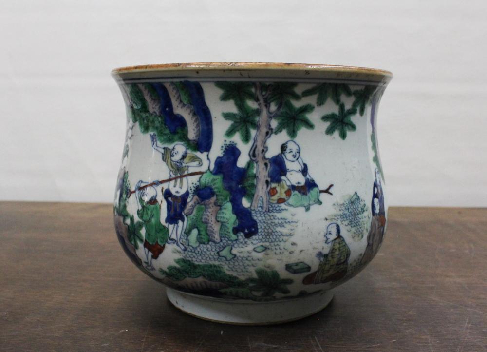 Appraisal: CHINESE WUCAI PORCELAIN JARDINIERE five color motif depicting figures in