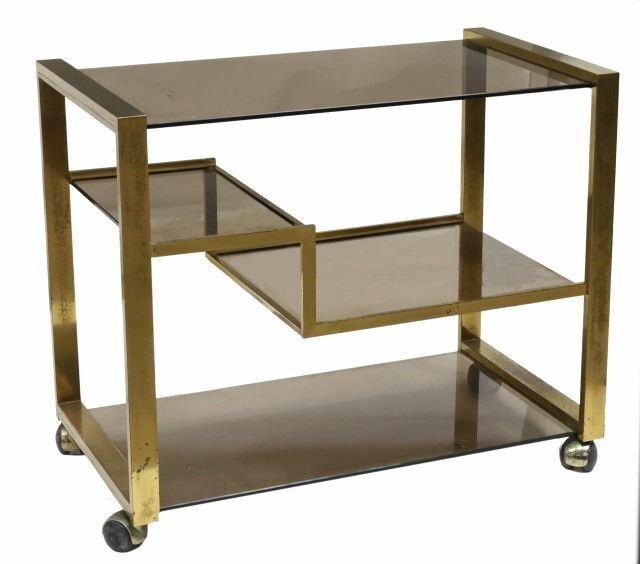 Appraisal: Italian mid-century modern brass service bar cart in the manner