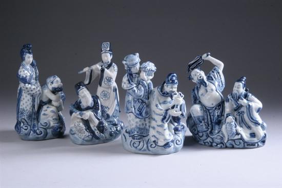 Appraisal: FOUR CHINESE PORCELAIN BLUE AND WHITE FIGURAL GROUPS Comprising the