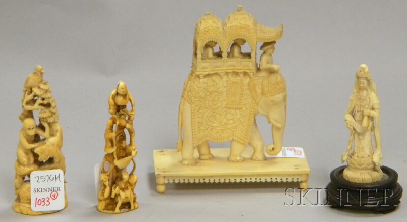 Appraisal: Four Small Asian and Indian Carved Ivory Figures ht to