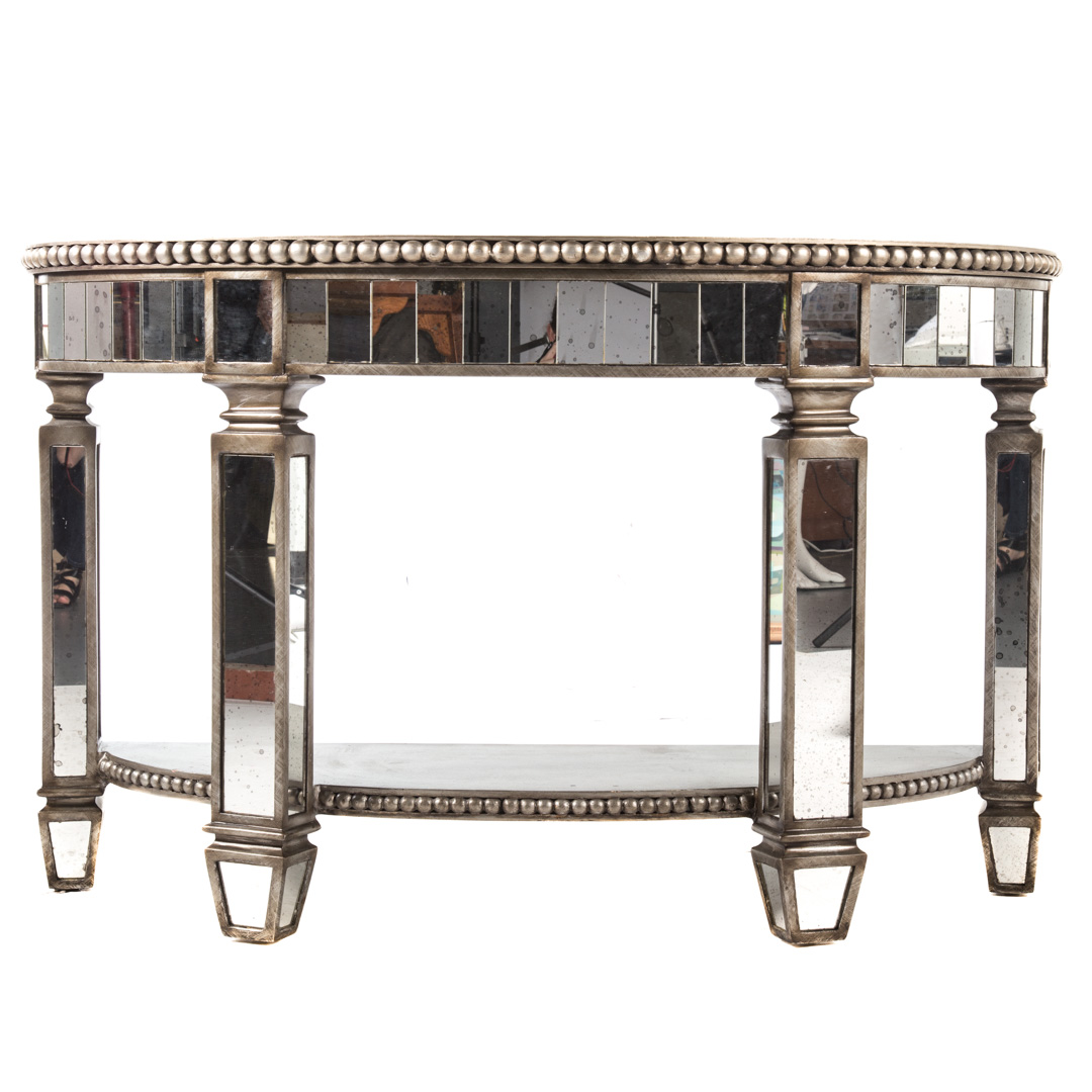 Appraisal: Classical style painted wood and mirrored console two-tier demilune table