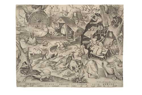 Appraisal: PIETER BRUEGEL after Laziness Engraving x mm x inches Trimmed