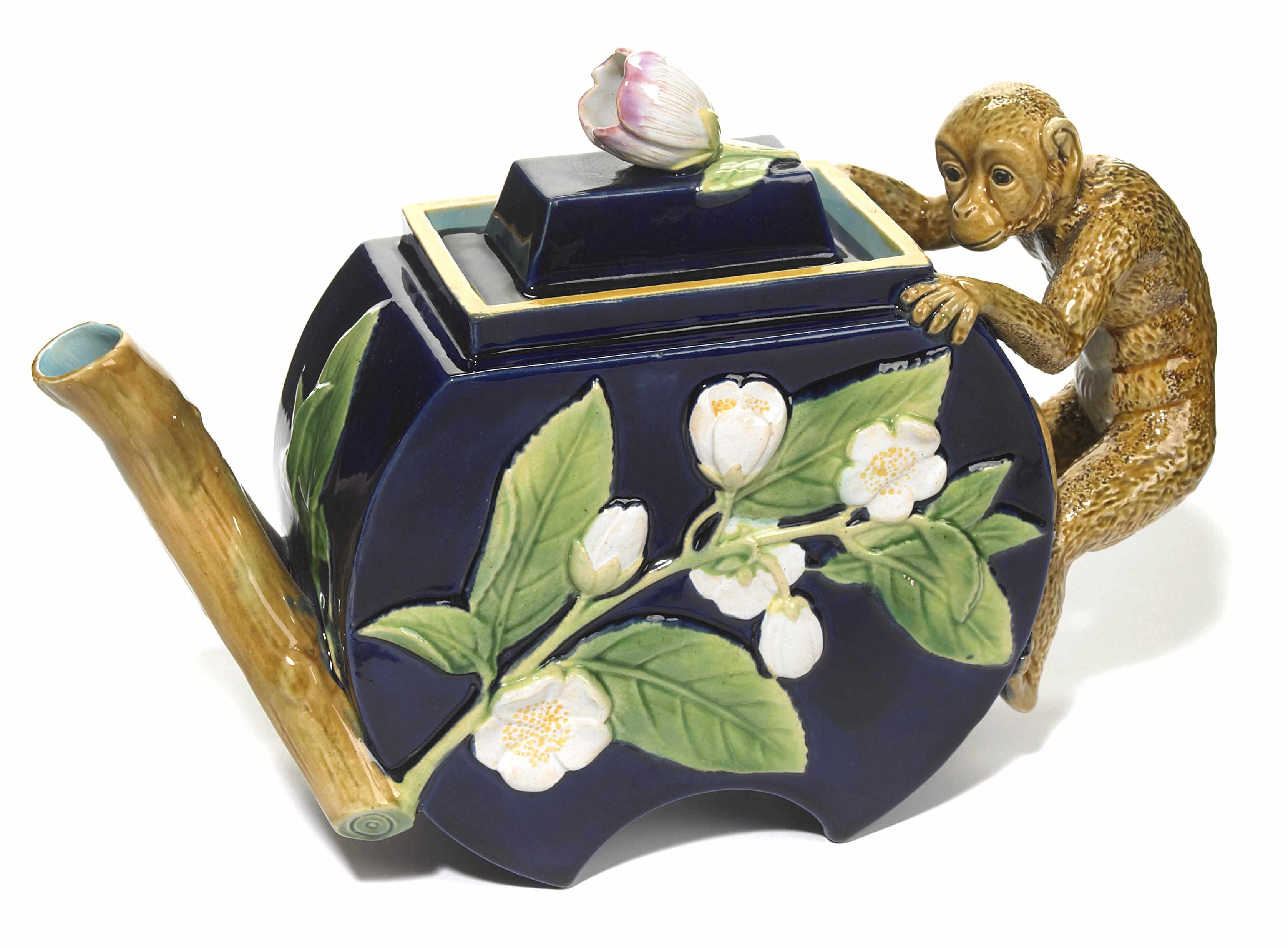 Appraisal: A George Jones majolica 'monkey' teapot circa Modeled with a