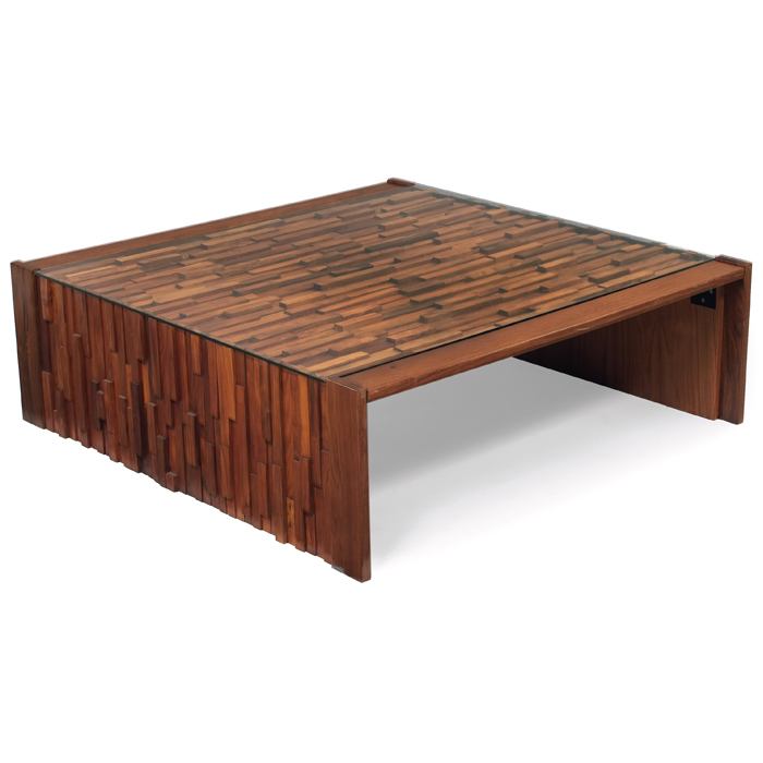 Appraisal: Lafer rosewood coffee table Brazil square top supported by folding