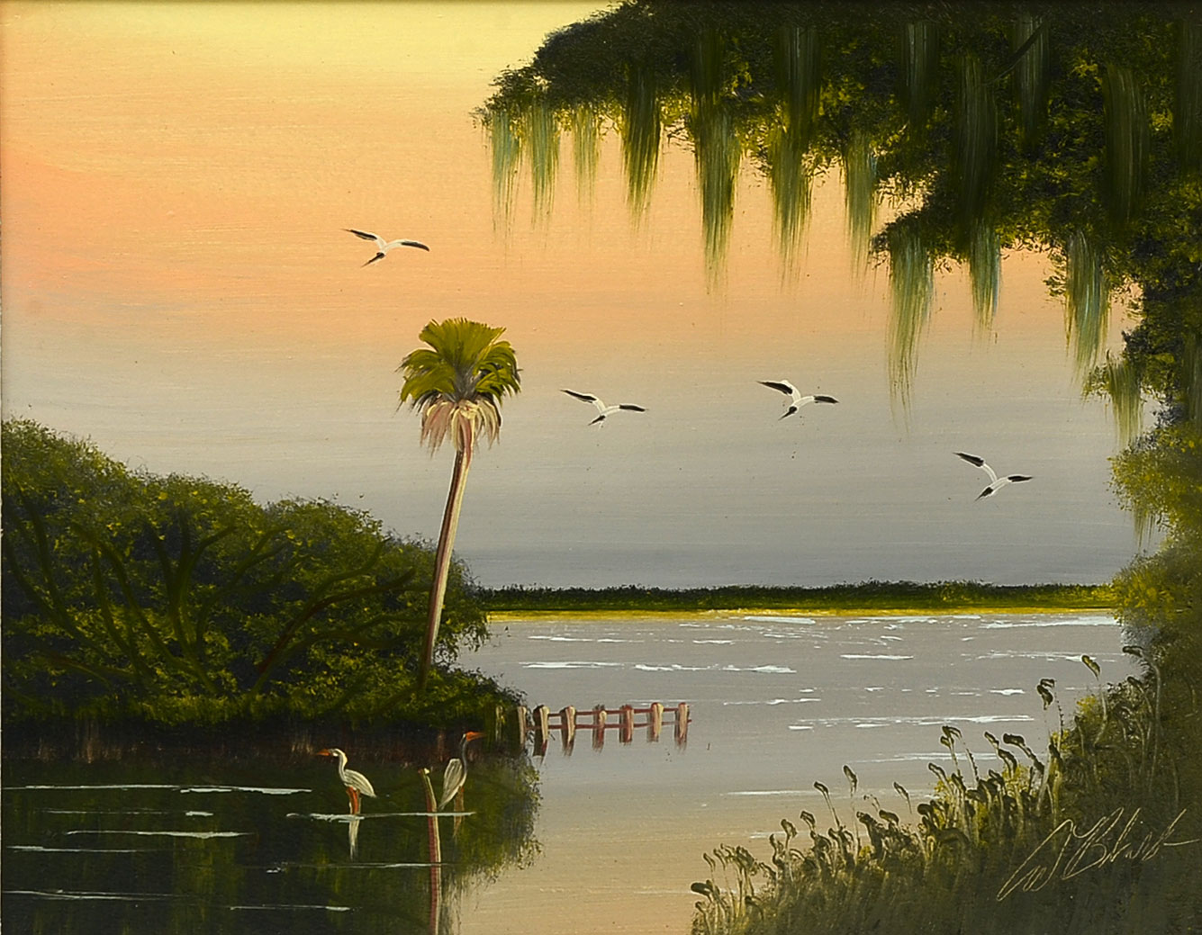 Appraisal: BLACK Al American b Florida Highwaymen Backwater Scene with Four