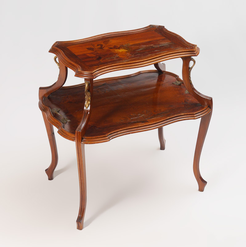 Appraisal: EMILE GALLE MARQUETRY INLAID TIER TABLE Unsigned attribution to Emile