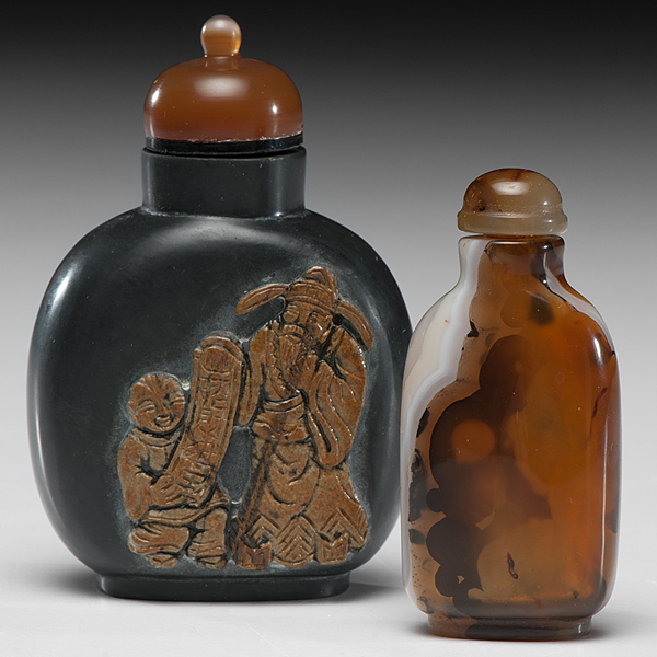 Appraisal: Chinese th century Two snuff bottles one being agate the