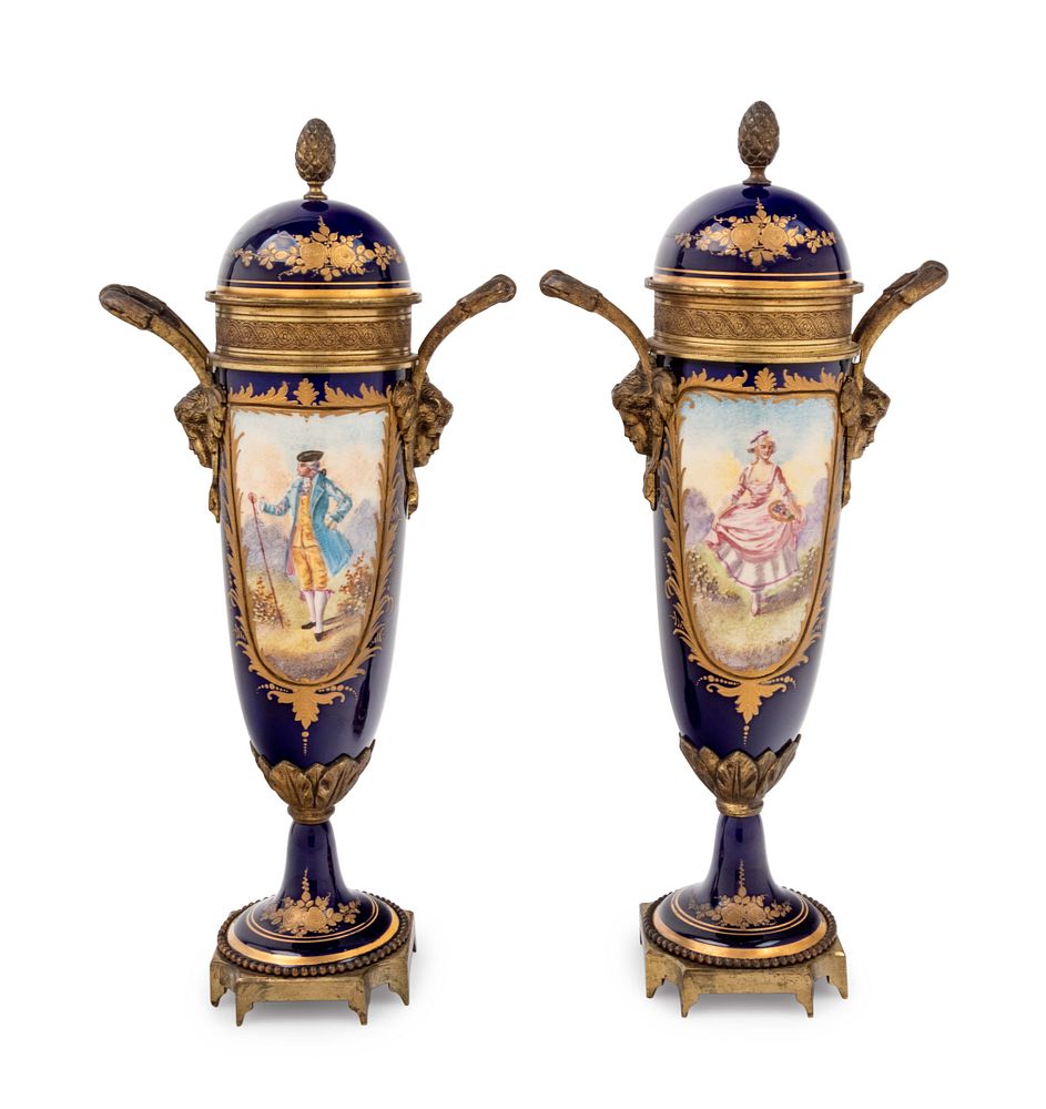 Appraisal: A Pair of Sevres Style Gilt Metal Mounted Painted and