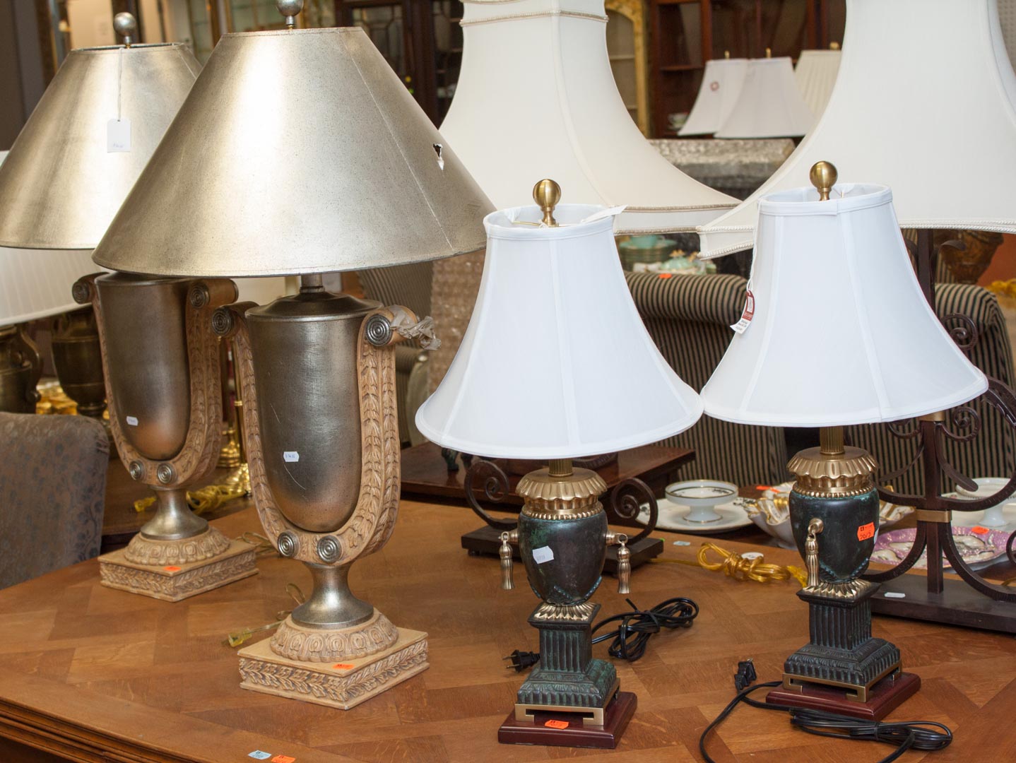 Appraisal: Three pairs of table lamps all with shades