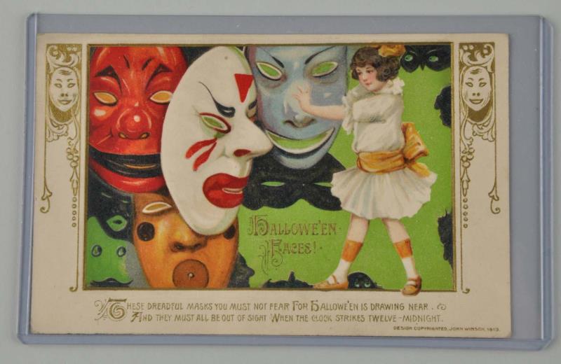 Appraisal: Rare Winsch Halloween Postcard Unsigned Schmucker Dated Minor corner bumping