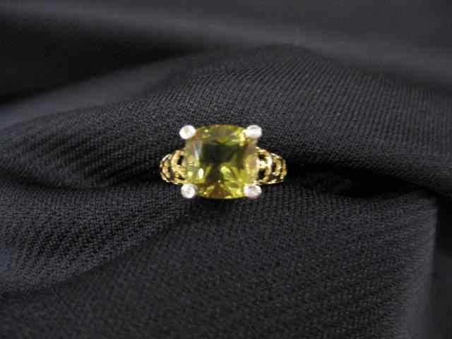 Appraisal: Green Amethyst Ring carat fancy cushion cut gem with diamonds