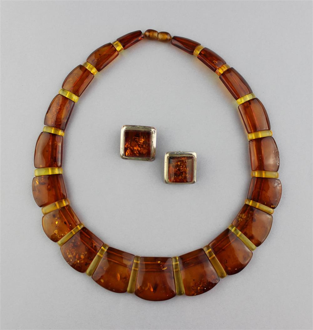 Appraisal: AMBER CHOKER WITH AMBER AND STERLING EARRINGS the amber earrings