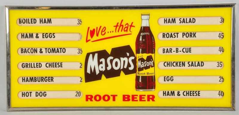 Appraisal: Reverse on Glass Mason's Root Beer Menu Board s Original