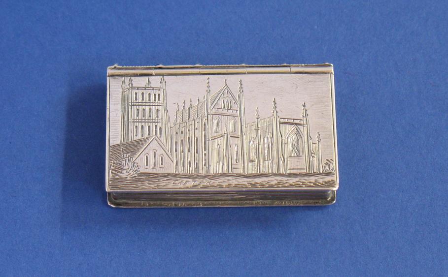 Appraisal: A VICTORIAN ENGRAVED CASTLE TOP VINAIGRETTE of rectangular book form