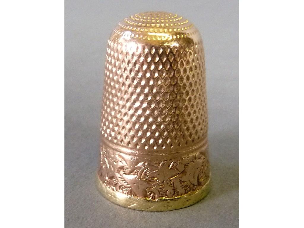 Appraisal: VICTORIAN PROBABLY GOLD untested THIMBLE in case gms EST -