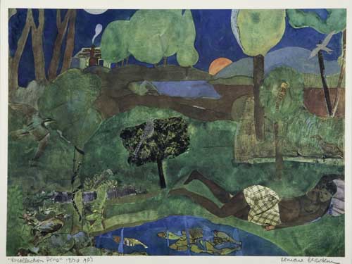 Appraisal: ROMARE BEARDEN - Recollection Pond Offset color lithograph circa x