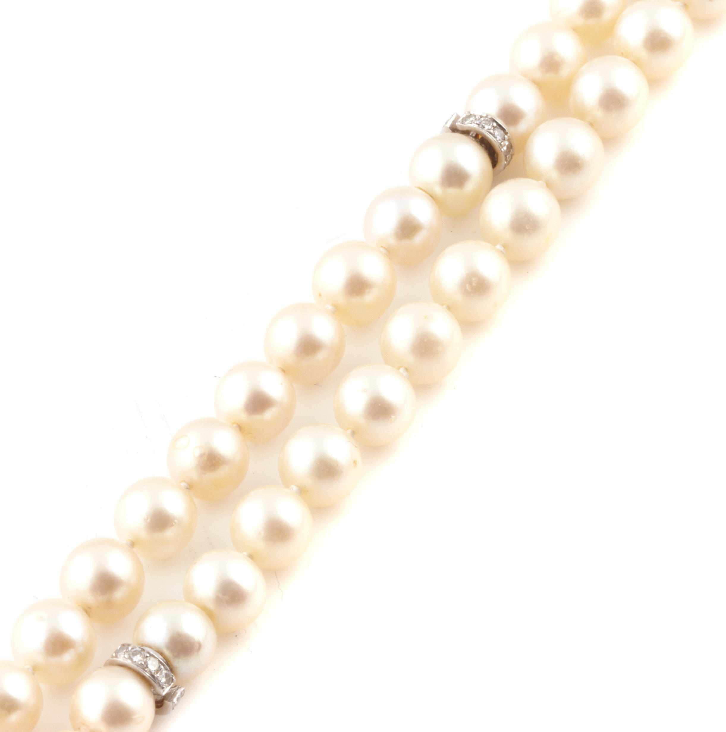 Appraisal: A cultured pearl diamond and white gold necklace length in