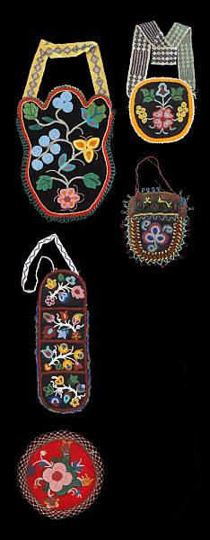 Appraisal: Five Ojibwa beaded items Including four pouches of various form