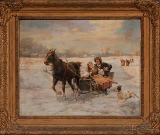 Appraisal: Jan Mortel Dutch b Young Couple in a Horse-drawn Sleigh