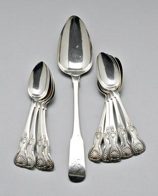 Appraisal: Ten pieces Scottish silver flatware serving spoon with fiddle handle